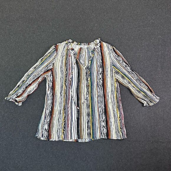 Figueroa & Flower Tribal Aztec Gauzy Blouse Womens L Petite Multicolor Boho Peas - Picture 3 of 9